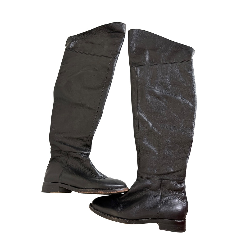 Joie Over The Knee Boots Women 6.5 EU 36.5 Black Leather Gold Rear Zip